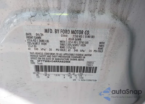 2024 Ford Maverick Xlt из США, поврежденный, VIN 3FTTW8H34RRA82868